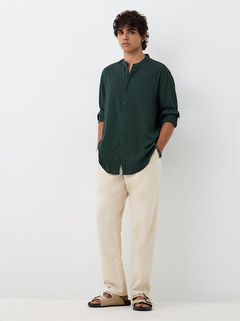 ETA Dark Green Crinkle-Textured Relaxed-Fit Cotton Shirt
