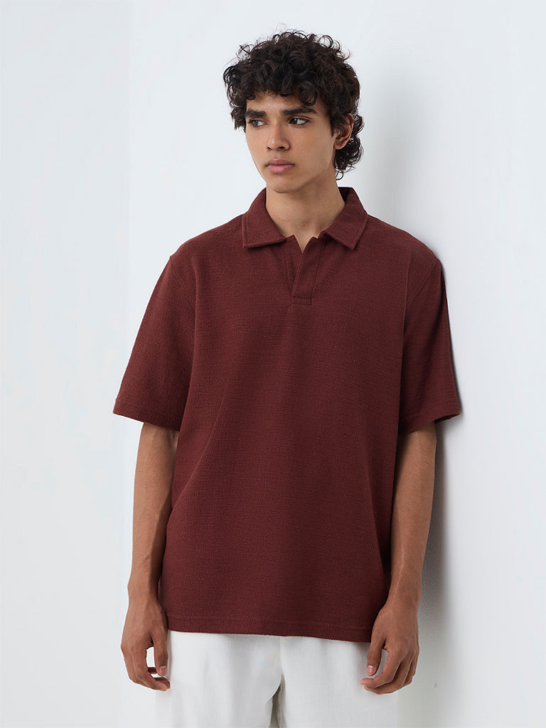 ETA Rust Textured Relaxed-Fit Polo T-Shirt