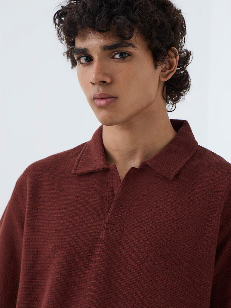 ETA Rust Textured Relaxed-Fit Polo T-Shirt