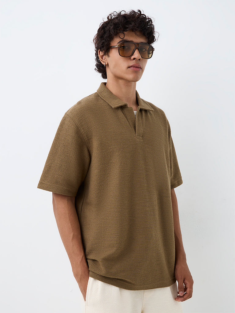 ETA Khaki Textured Relaxed-Fit T-Shirt