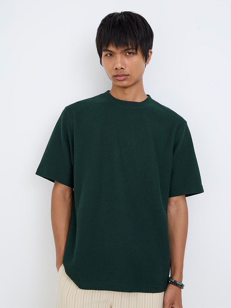 ETA Dark Green Textured Relaxed-Fit Cotton-Blend T-Shirt