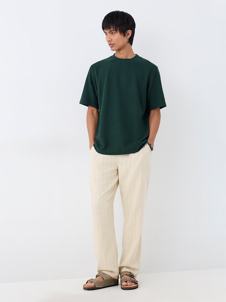 ETA Dark Green Textured Relaxed-Fit Cotton-Blend T-Shirt