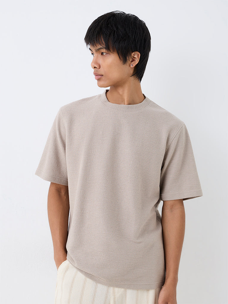 ETA Light Taupe Textured Relaxed-Fit Cotton-Blend T-Shirt