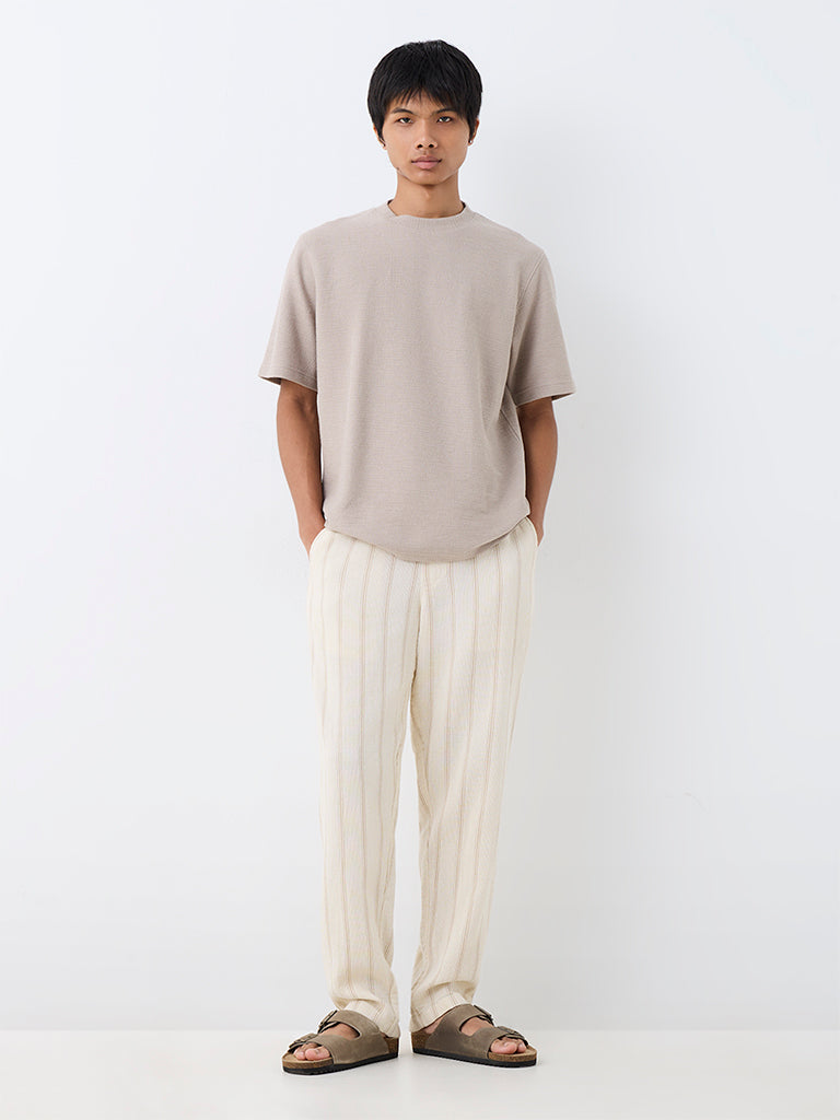ETA Light Taupe Textured Relaxed-Fit Cotton-Blend T-Shirt