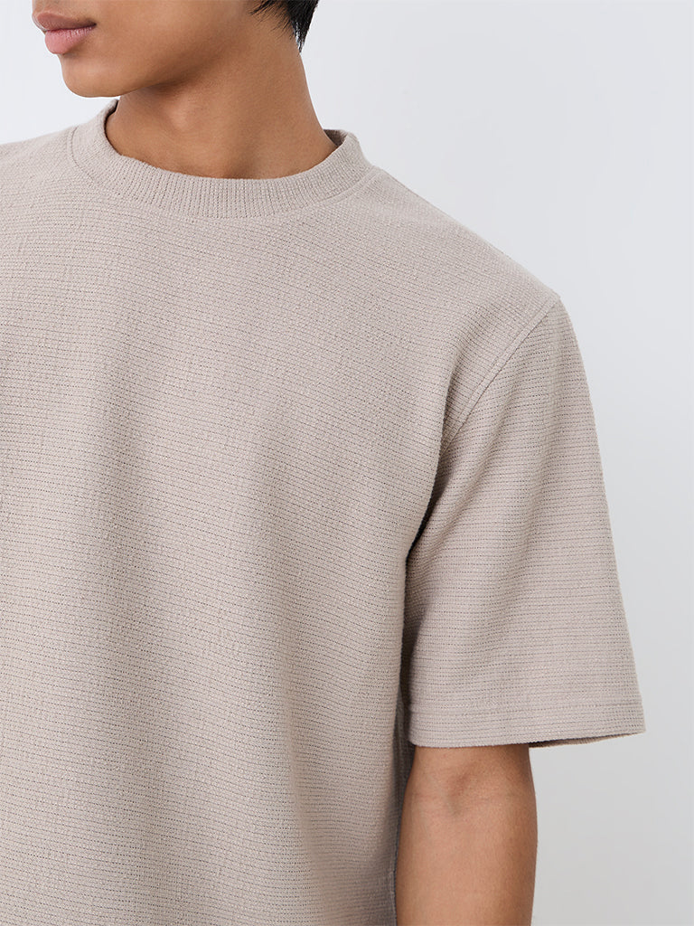 ETA Light Taupe Textured Relaxed-Fit Cotton-Blend T-Shirt