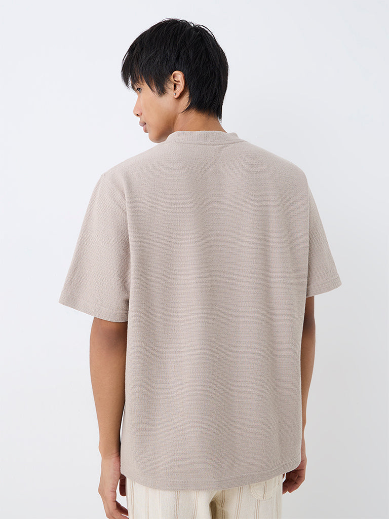 ETA Light Taupe Textured Relaxed-Fit Cotton-Blend T-Shirt