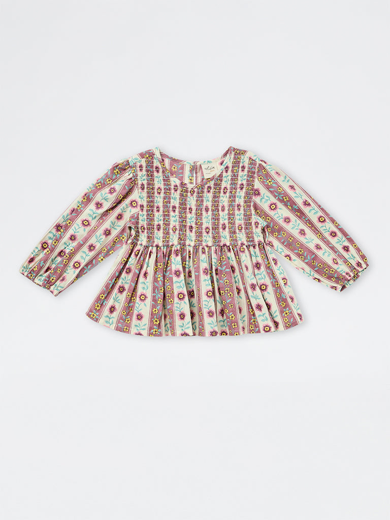 Utsa Kids Girls Multicolour Floral Design Cotton Peplum Top- (8-14 yrs)