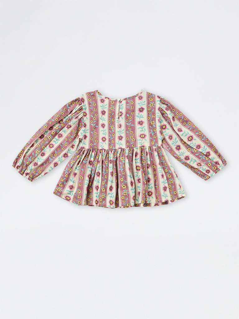 Utsa Kids Girls Multicolour Floral Design Cotton Peplum Top- (8-14 yrs)
