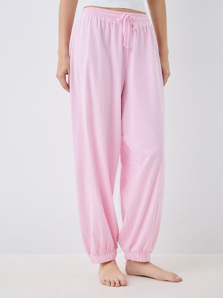 Superstar Pink Striped High-Rise Cotton-Blend Balloon Joggers