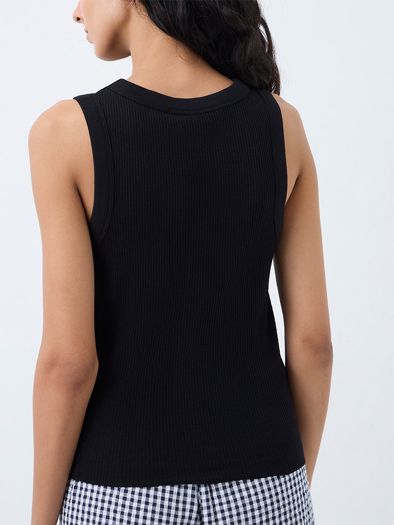 Superstar Black Ribbed-Textured Tank Top