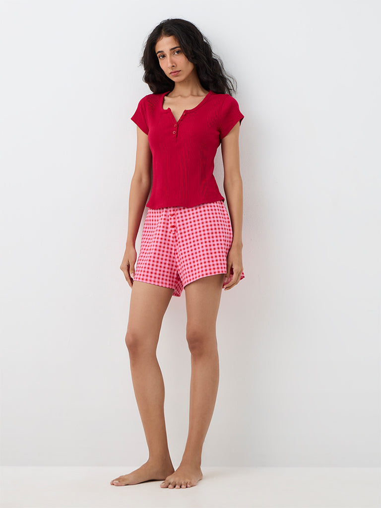 Superstar Red Ribbed Cotton-Blend Top