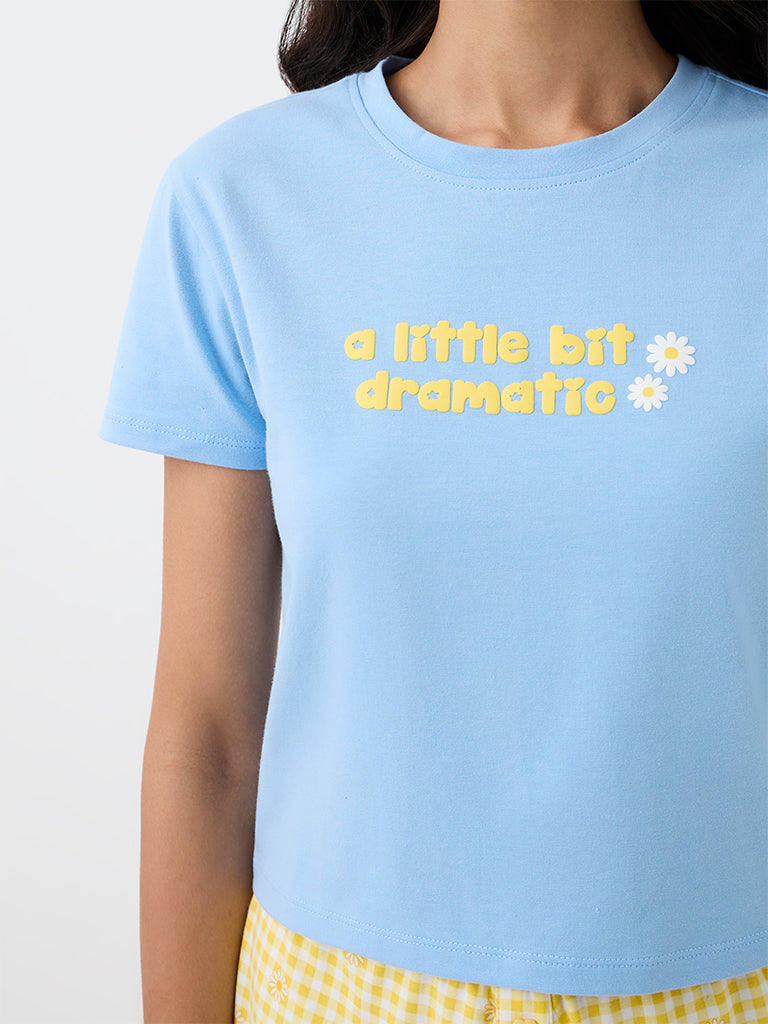 Superstar Light Blue Text Design Cotton-Blend T-Shirt