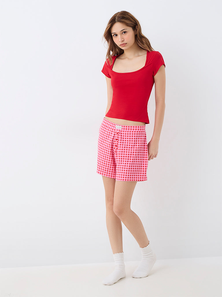 Superstar Red Solid Cotton-Blend Top