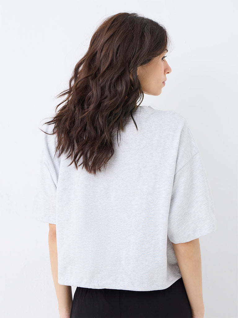 Superstar Grey Heart-Detail Cotton-Blend Top