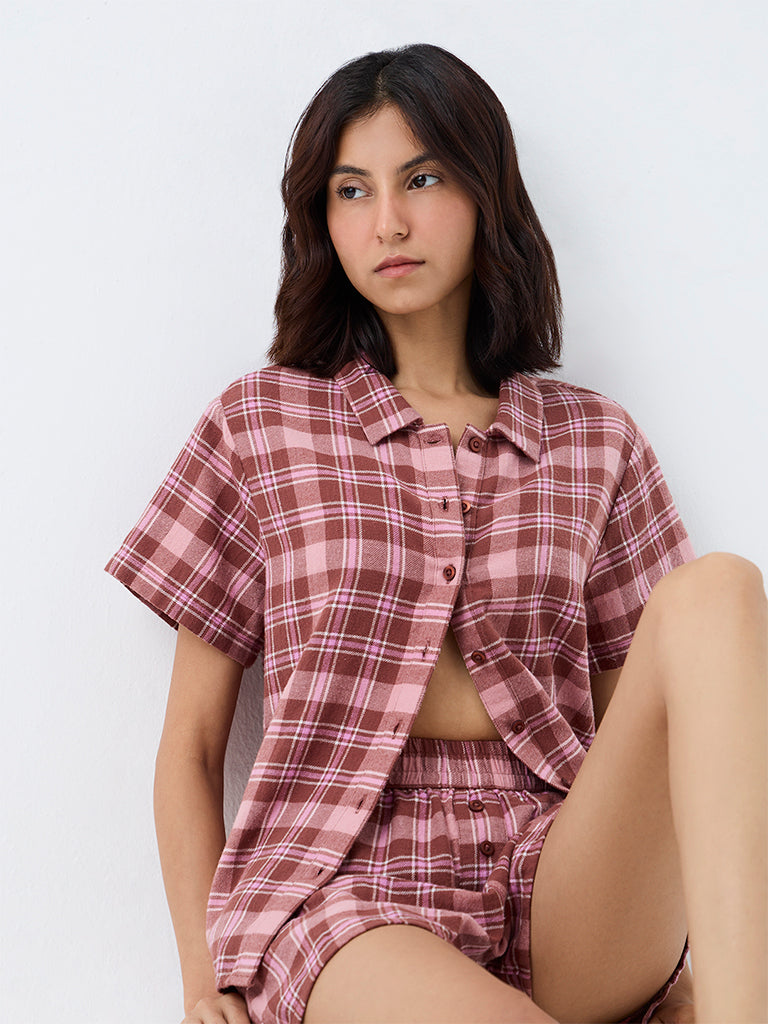 Superstar Brown Checks Pattern Cotton Shirt
