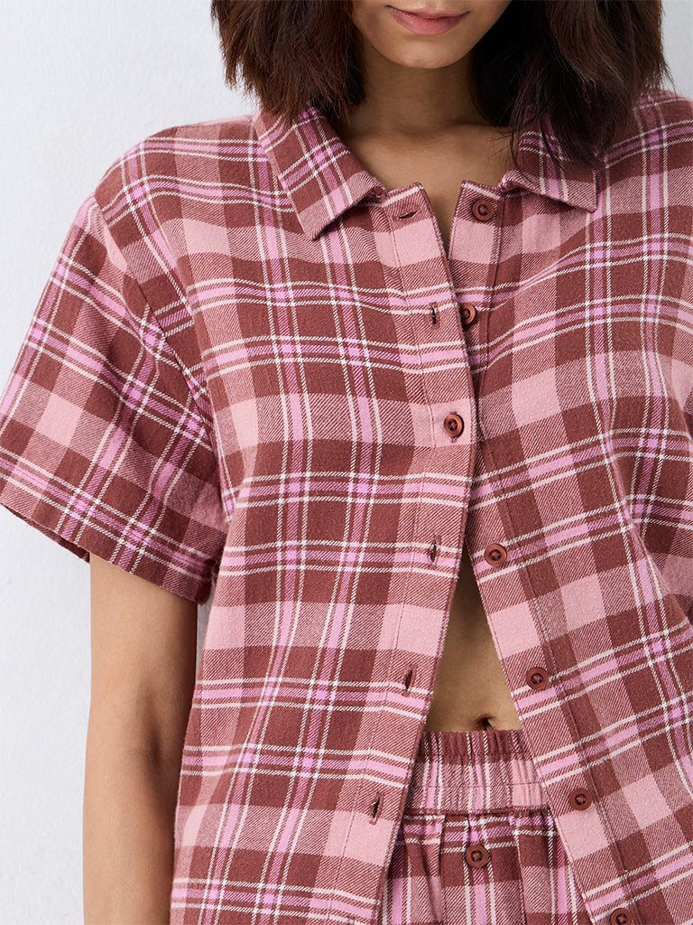 Superstar Brown Checks Pattern Cotton Shirt