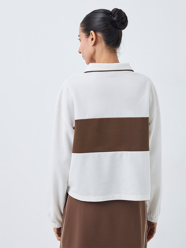 Nuoflexx White Colour-Blocked T-Shirt
