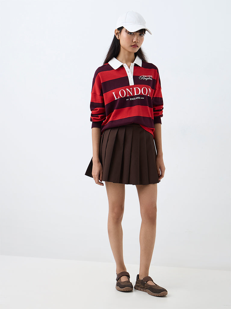 Nuon Red Striped Cotton Sweatshirt