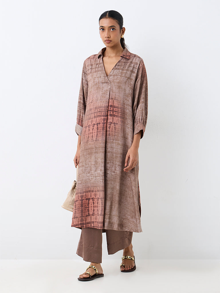 Zuba Taupe Abstract Printed A-Line Kurta