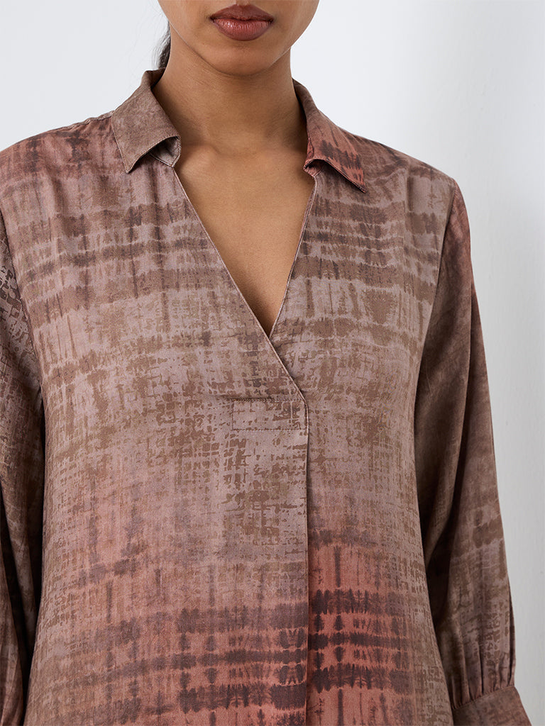 Zuba Taupe Abstract Printed A-Line Kurta