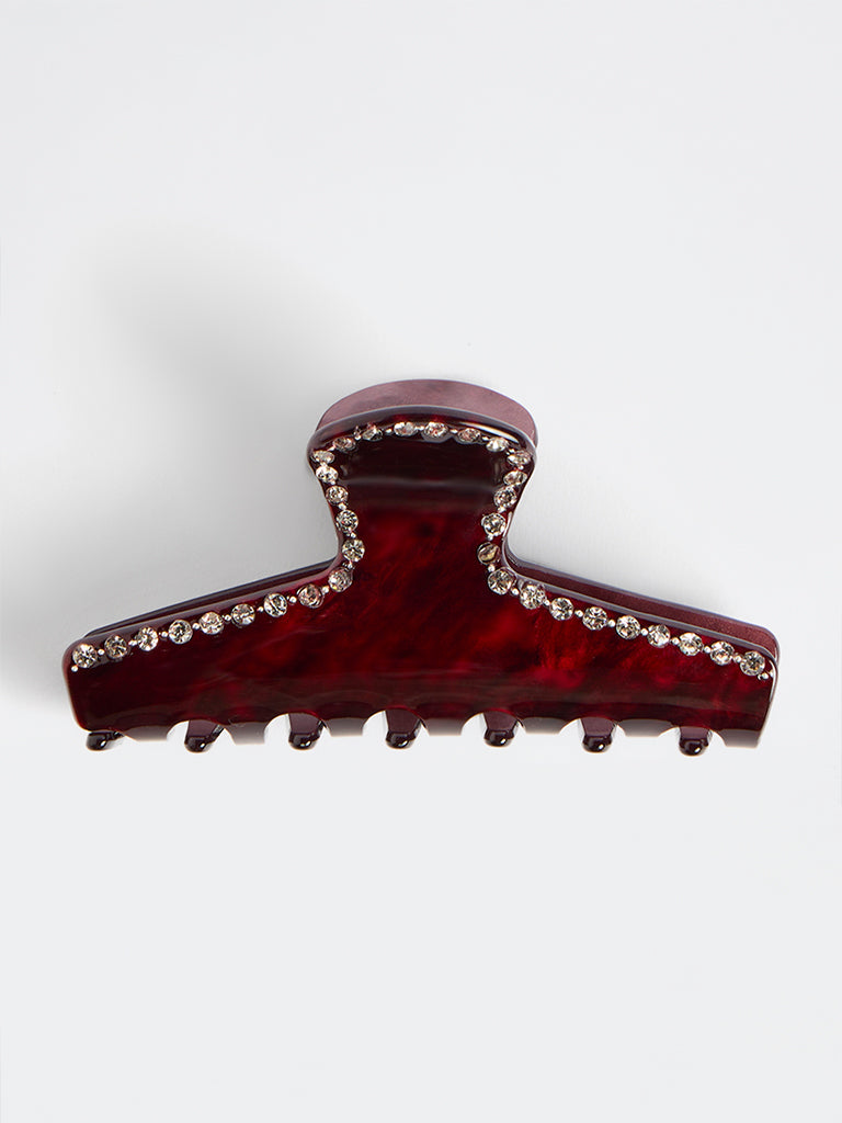 Westside Accessories Maroon Rhinestone-Embellished Hair Claw Clip