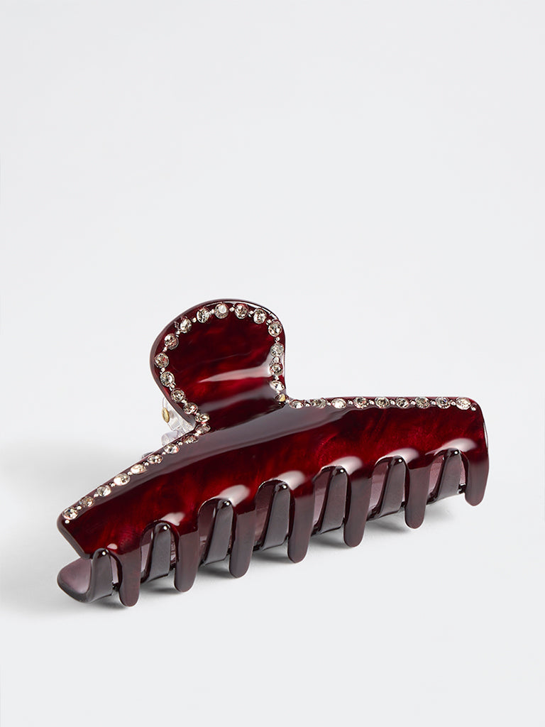 Westside Accessories Maroon Rhinestone-Embellished Hair Claw Clip