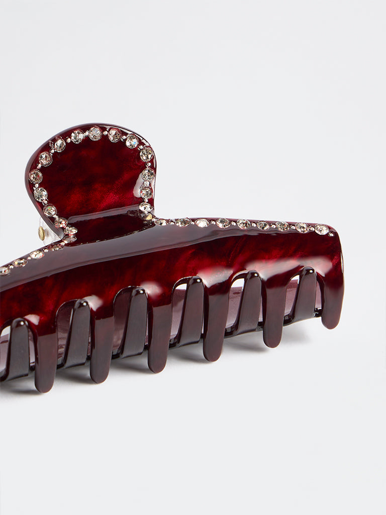 Westside Accessories Maroon Rhinestone-Embellished Hair Claw Clip