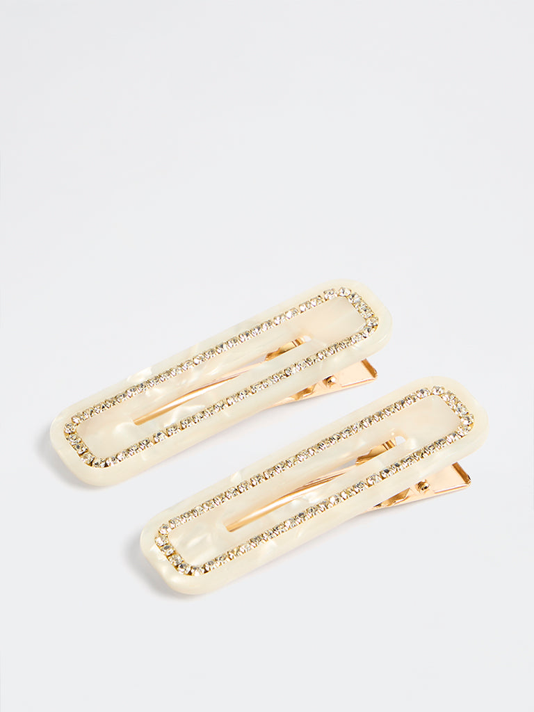 Westside Accessories Ivory Rhinestone-Embellished Hair Clips - Pack of 2
