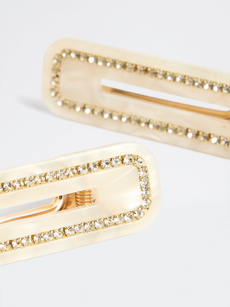 Westside Accessories Ivory Rhinestone-Embellished Hair Clips - Pack of 2