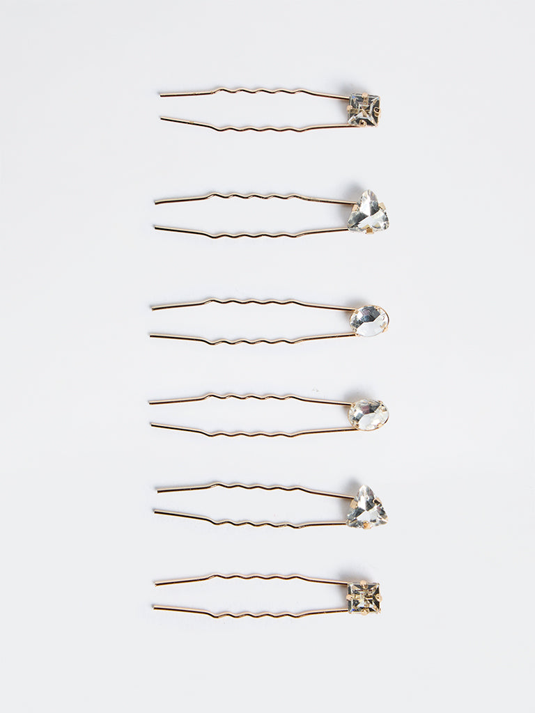 Westside Accessories Gold Stone-Studded Stick Hair Pins - Pack of 6