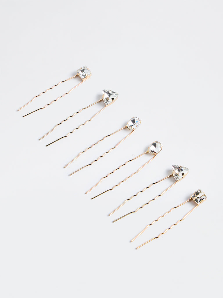 Westside Accessories Gold Stone-Studded Stick Hair Pins - Pack of 6