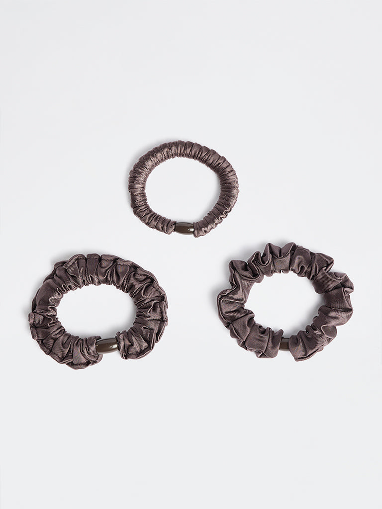 Westside Accessories Dark Brown Satin Hair Scrunchies - Pack of 3