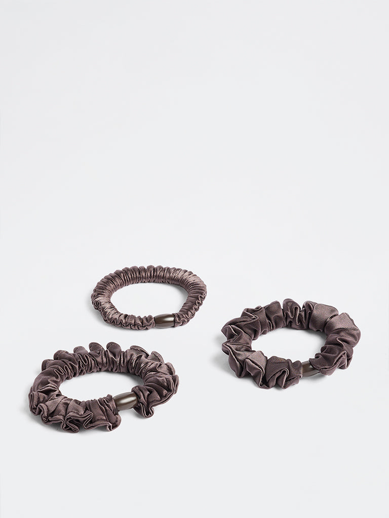 Westside Accessories Dark Brown Satin Hair Scrunchies - Pack of 3