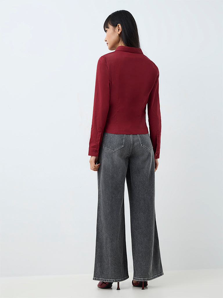 Nuon Dark Grey Washed High-Waist Jeans