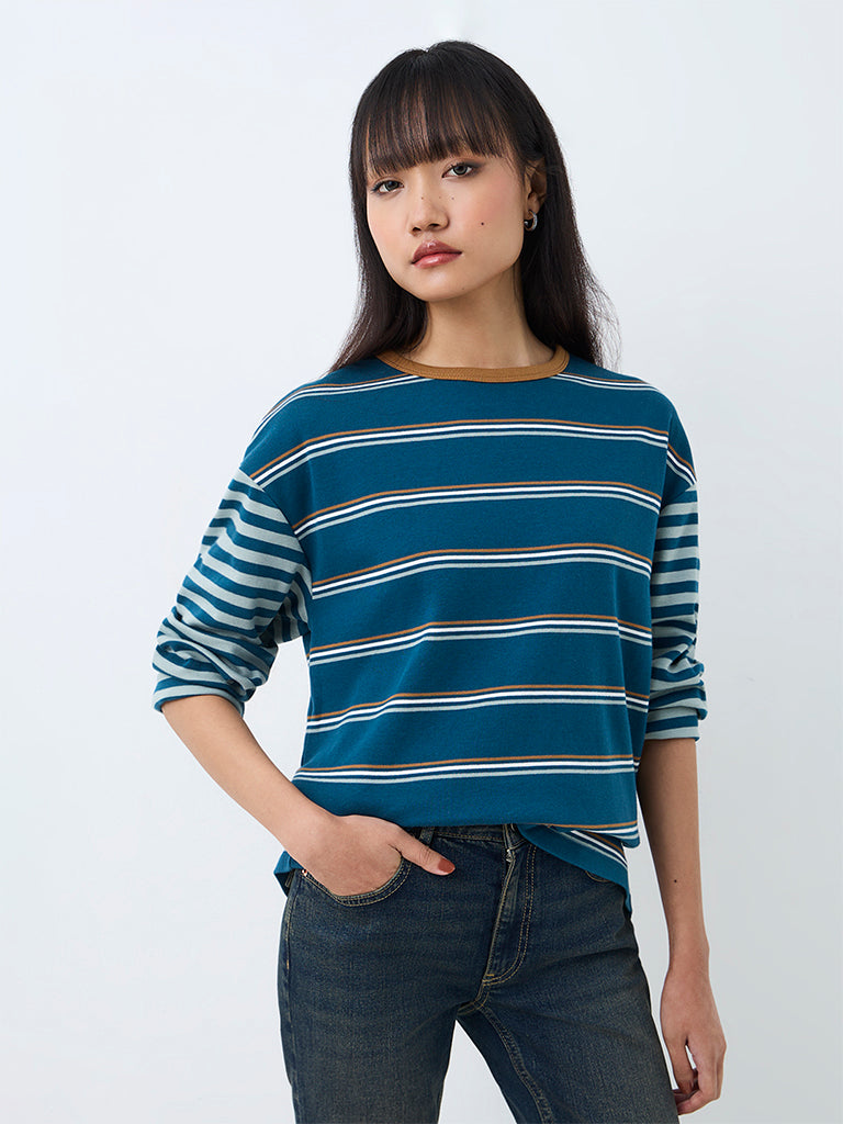 Nuon Teal Striped T-Shirt