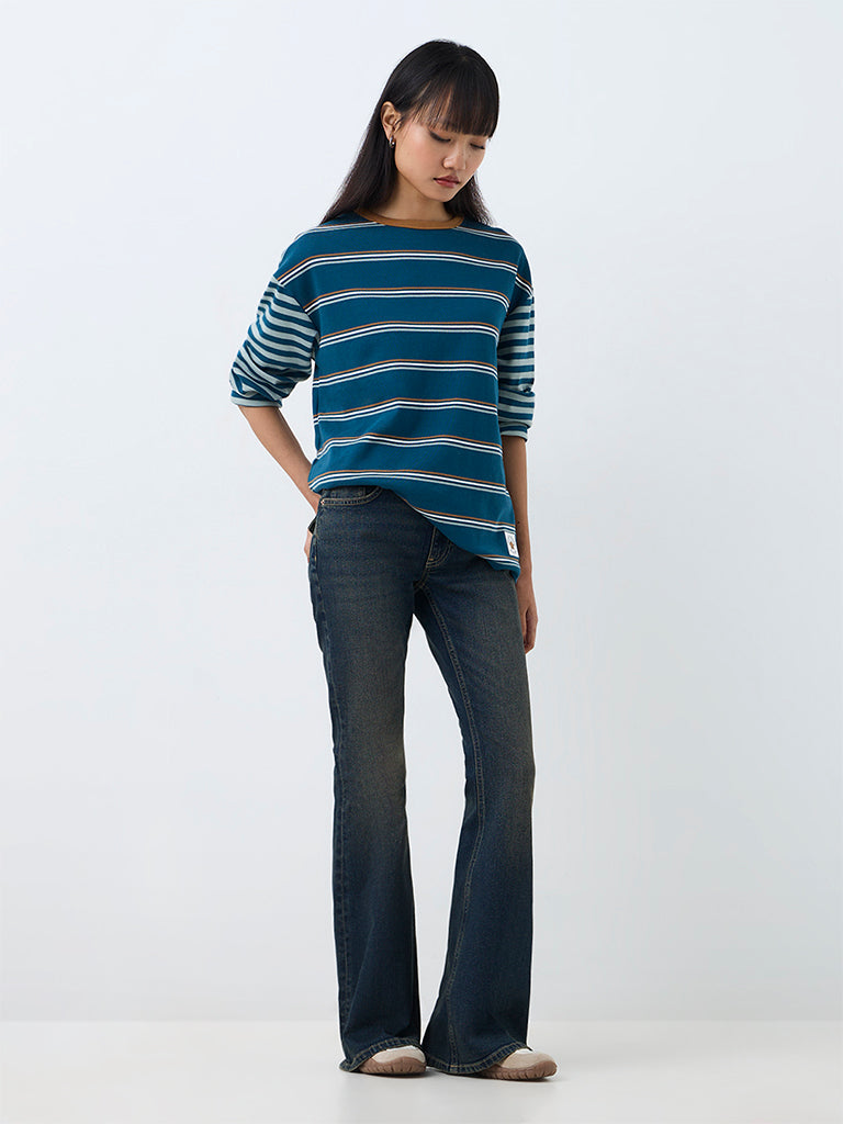 Nuon Teal Striped T-Shirt