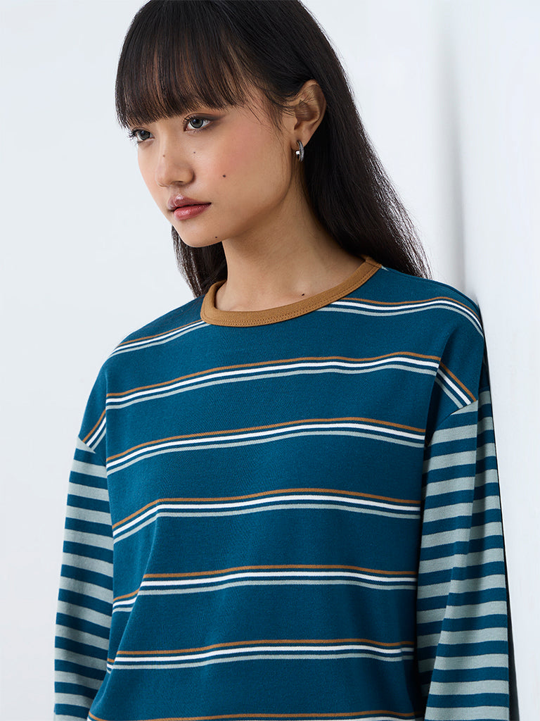 Nuon Teal Striped T-Shirt