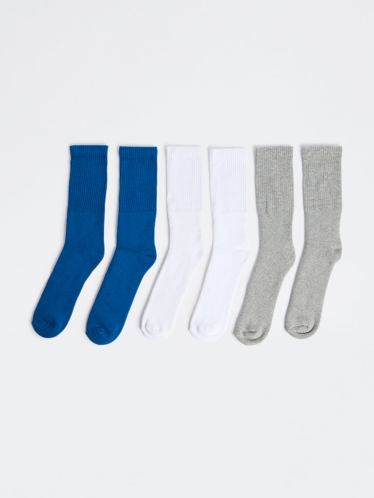 WES Lounge Multicolour Cotton-Blend Full-Length Socks - Pack of 3