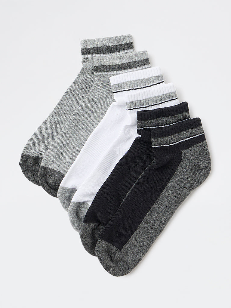 WES Lounge Anthra Melange Cotton-Blend Ankle Socks - Pack of 3