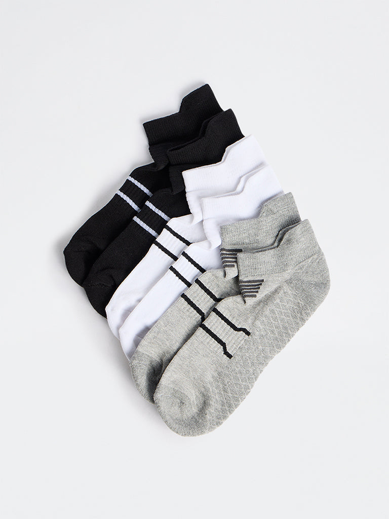 WES Lounge Multicolour Striped Cotton-Blend Sneaker Socks - Pack of 3