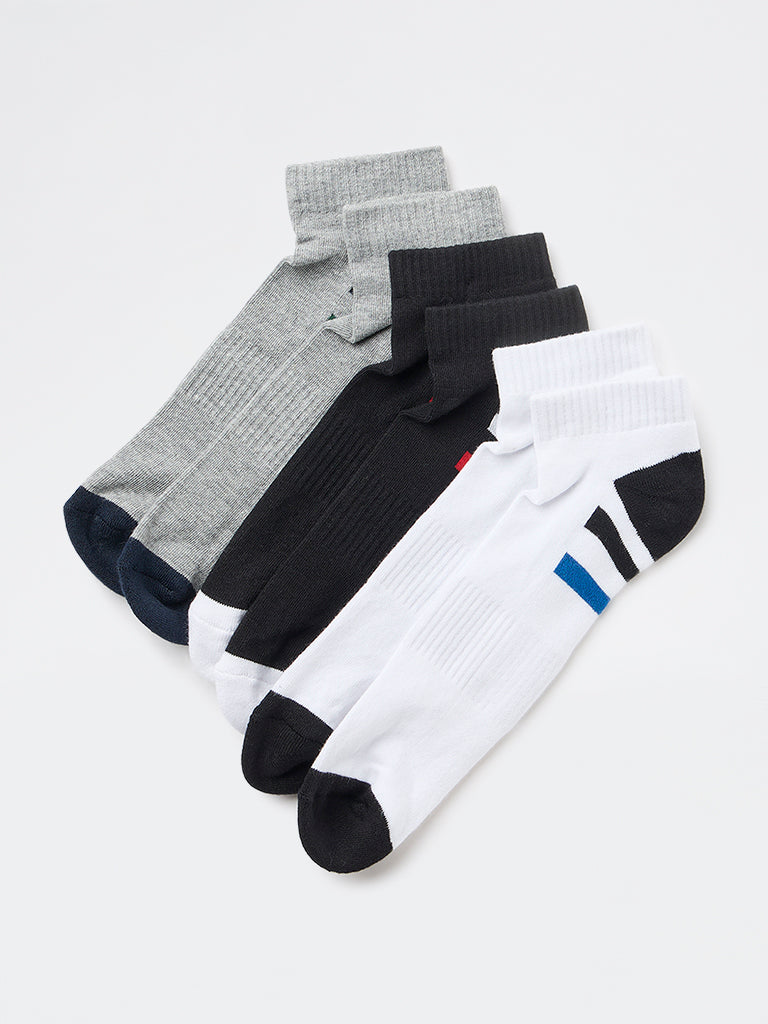 WES Lounge Black Striped Detailed Ankle Socks - Pack of 3