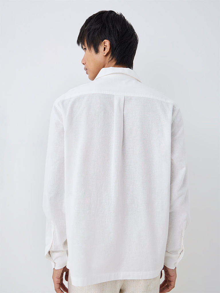 ETA White Floral Printed Relaxed-Fit Cotton Shirt