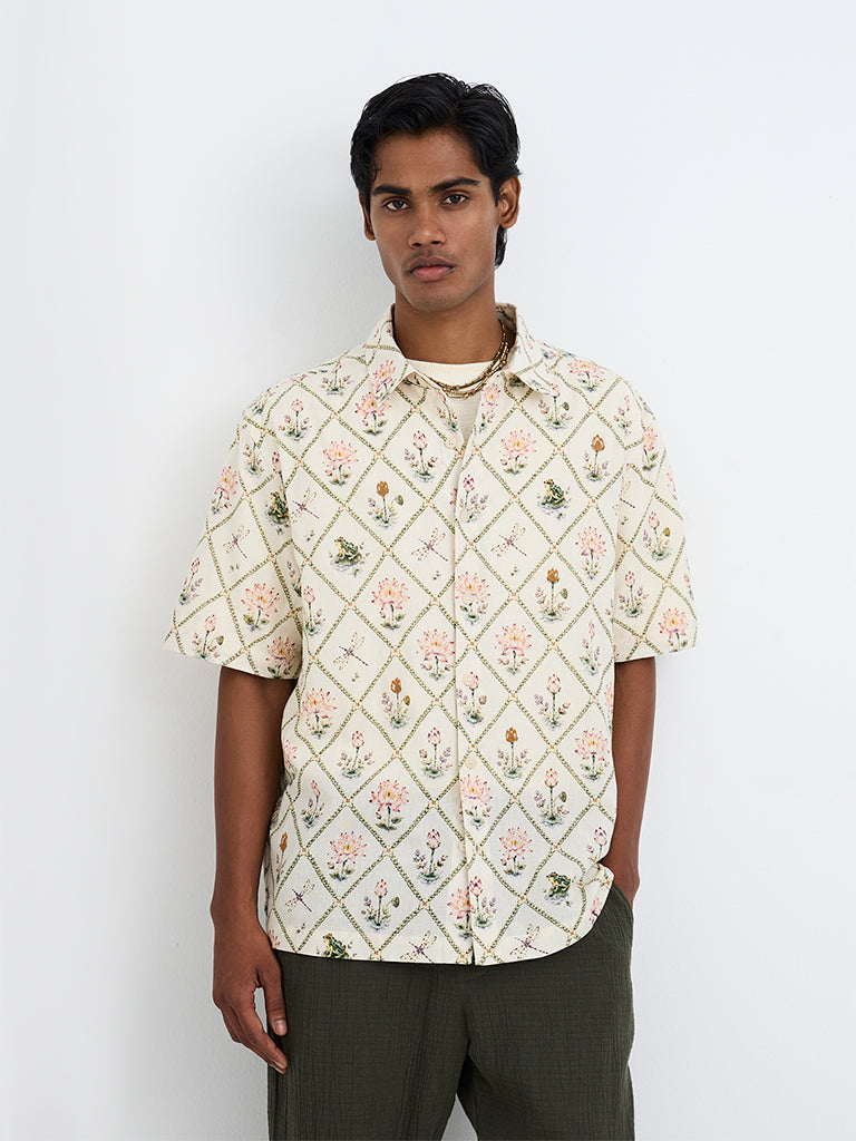 ETA Off-White Nature-Inspired Relaxed-Fit Cotton Shirt