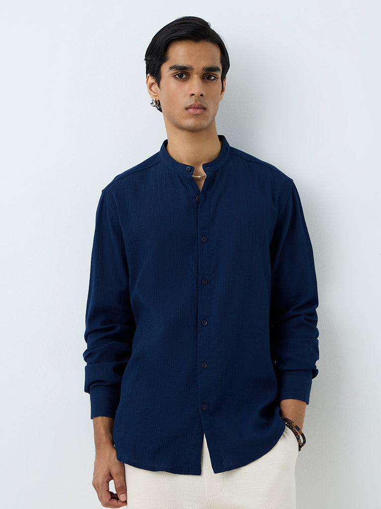 ETA Indigo Crinkle-Textured Relaxed-Fit Cotton Shirt