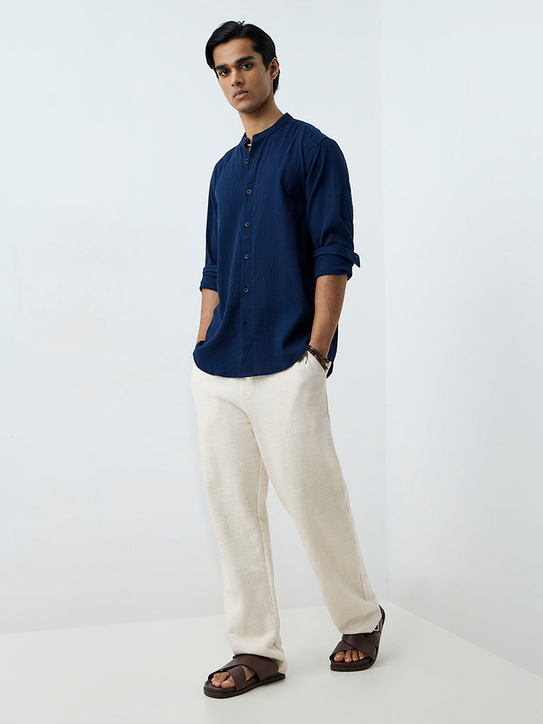 ETA Indigo Crinkle-Textured Relaxed-Fit Cotton Shirt