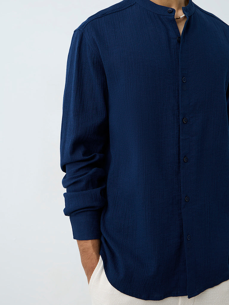 ETA Indigo Crinkle-Textured Relaxed-Fit Cotton Shirt
