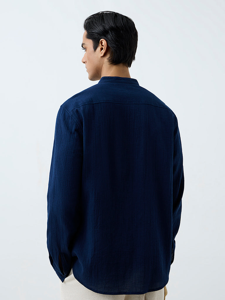 ETA Indigo Crinkle-Textured Relaxed-Fit Cotton Shirt