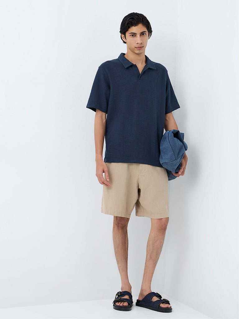 ETA Navy Textured Relaxed-Fit Cotton-Blend T-Shirt