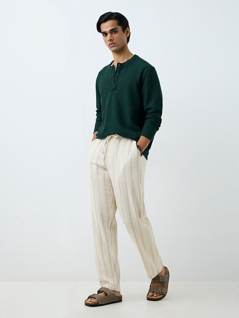 ETA Dark Green Textured Relaxed-Fit Henley T-Shirt