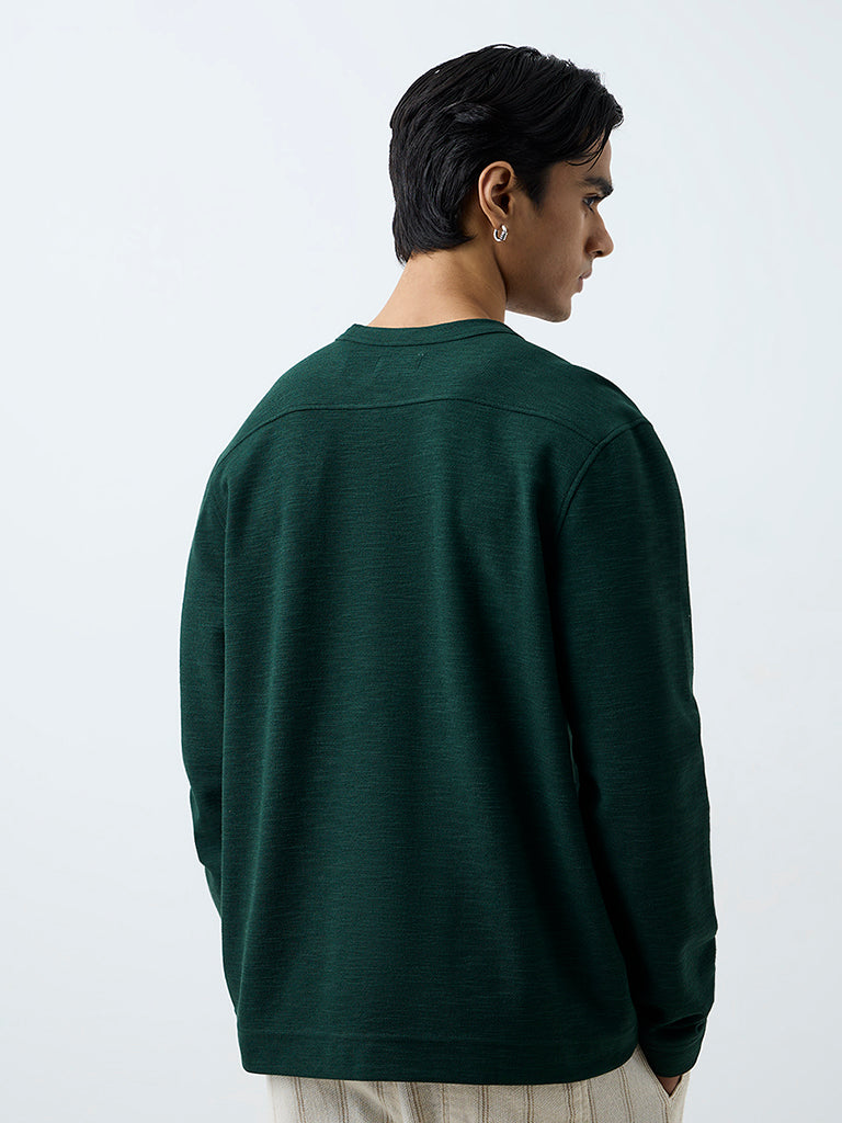 ETA Dark Green Textured Relaxed-Fit Henley T-Shirt